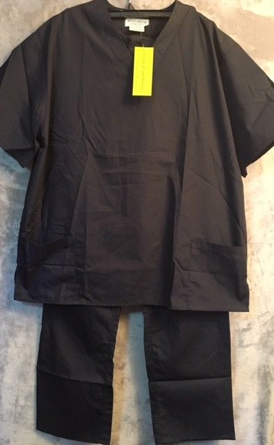 NATURAL UNIFORMS Top & Pants Navy Unisex Mixed Scrub Set (Sz L Top, Sz M Pant)