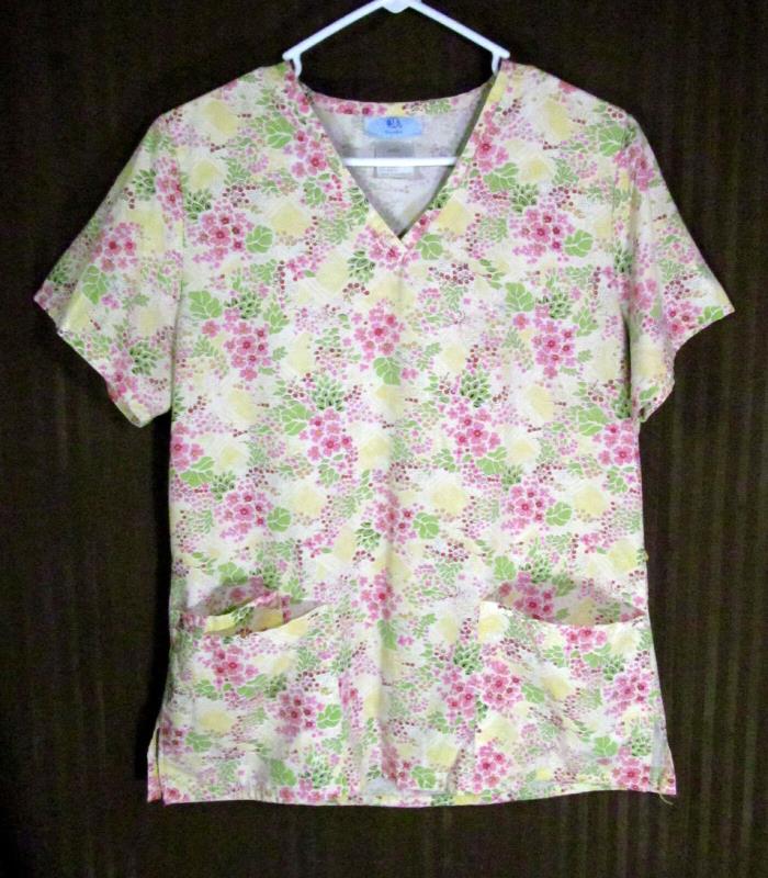 SB Scrubs Women's Scrub Top Shirt Size S/CH Floral Print 3 Pockets