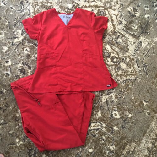 Worn Once Grey's Anatomy Red Solid Scrubs Set With XL Top & XL Pants