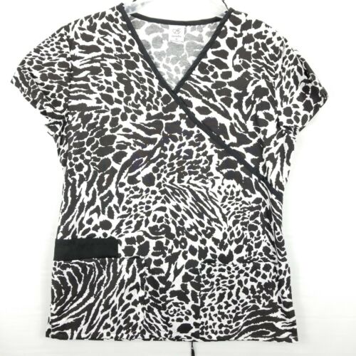 Bobbie Brooks Womens Large Scrub Top Uniform Zebra Animal Print