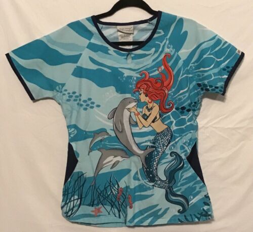 Mermaid Scrub Top S small Womens UA Scrubs GUC 2 pocket Dolphin Ocean little