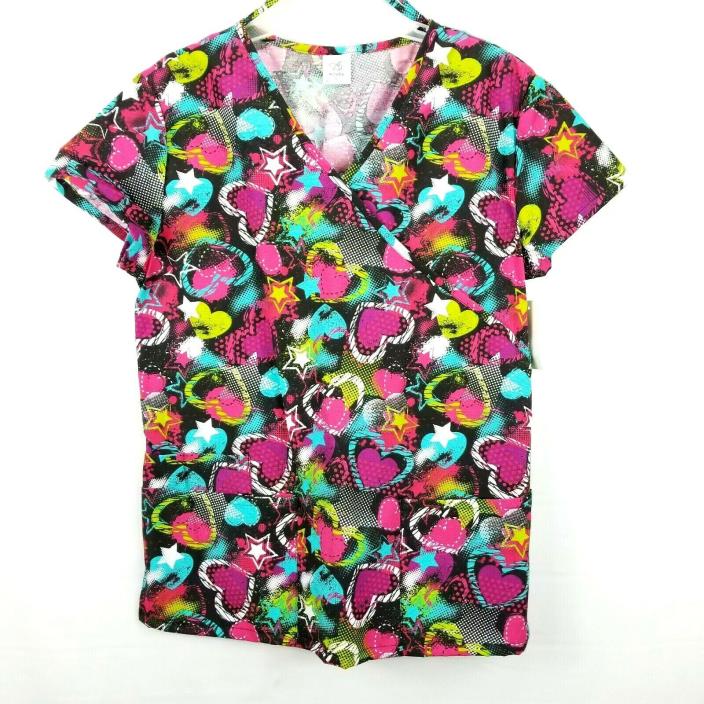 Bobbie Brooks Womens Small Scrub Top Uniform Hearts & Stars