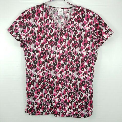 Bobbie Brooks Womens Medium Scrub Top Pink Animal Print