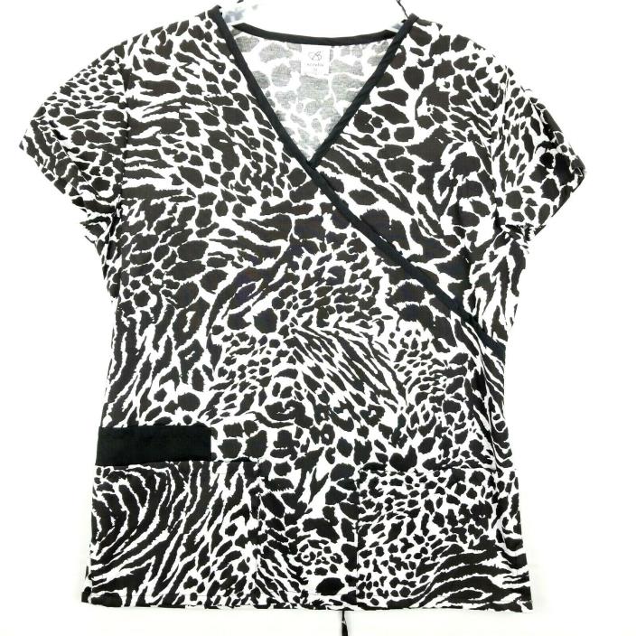 Bobbie Brooks Womens Medium Scrub Top Uniform Zebra Print