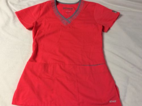 Greys Anatomy Active Scrub Top Coral And Gray Pocketed Size Extra Small