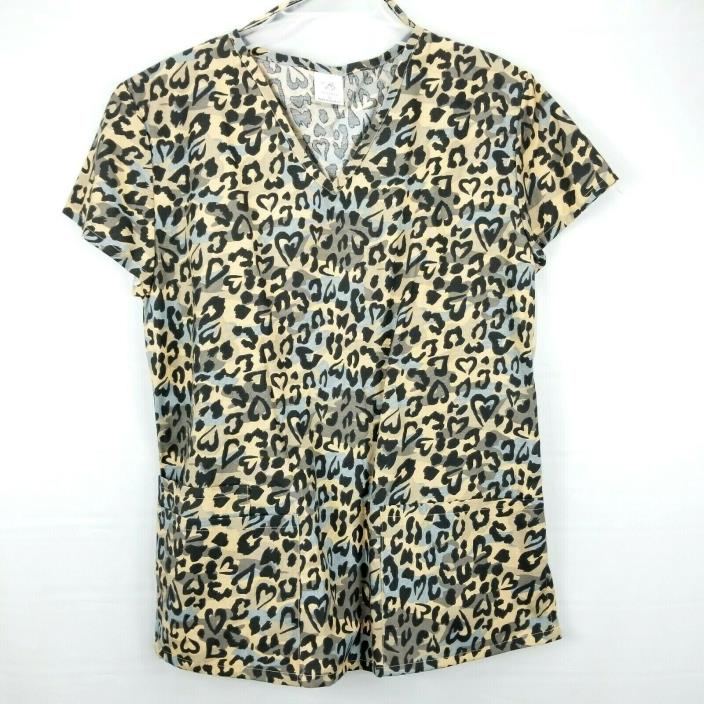 Bobbie Brooks Womens 1x Scrub Top Leopard Spots Animal Print