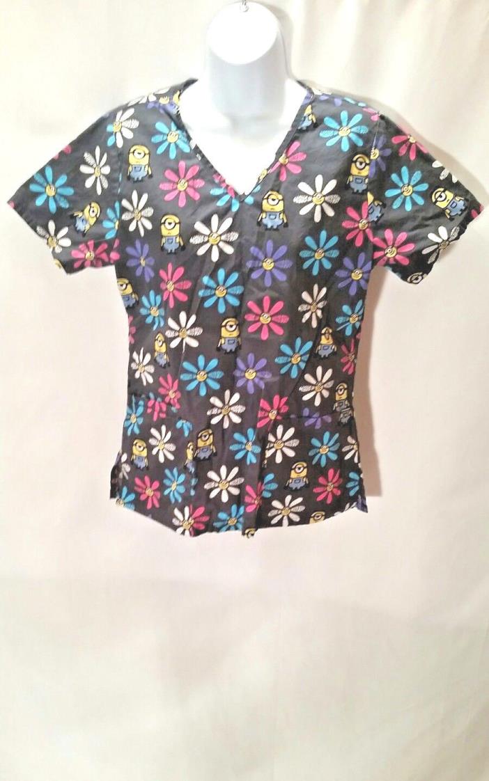 Illumination Entertainment Women's Minion Floral Medical Scrub Top Size XSMALL