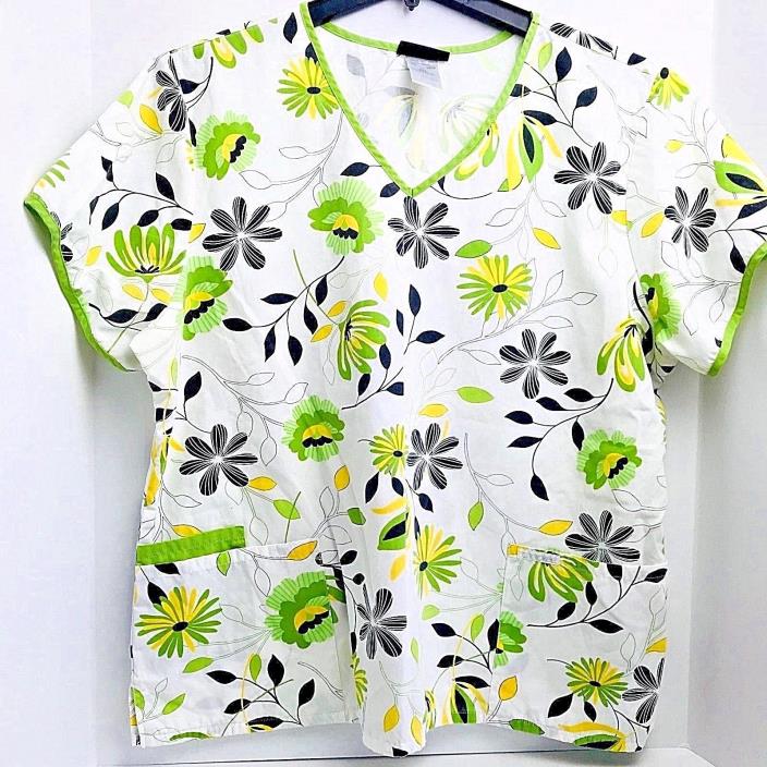 XXL Lime Green Black Tie Back Womans Medical Nurse SB Scrub Top Size 2X