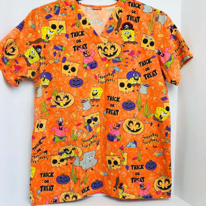 Nickelodeon Large Sponge Bob Trick Or Treat Medical Nurse Scrub Top Size L A7