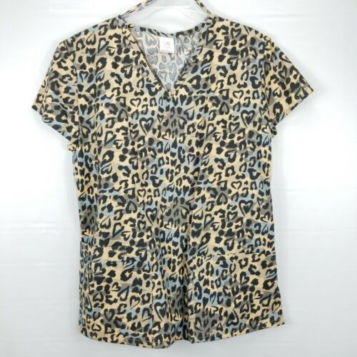 Bobbie Brooks Womens Medium Scrub Top Uniform Leopard Print