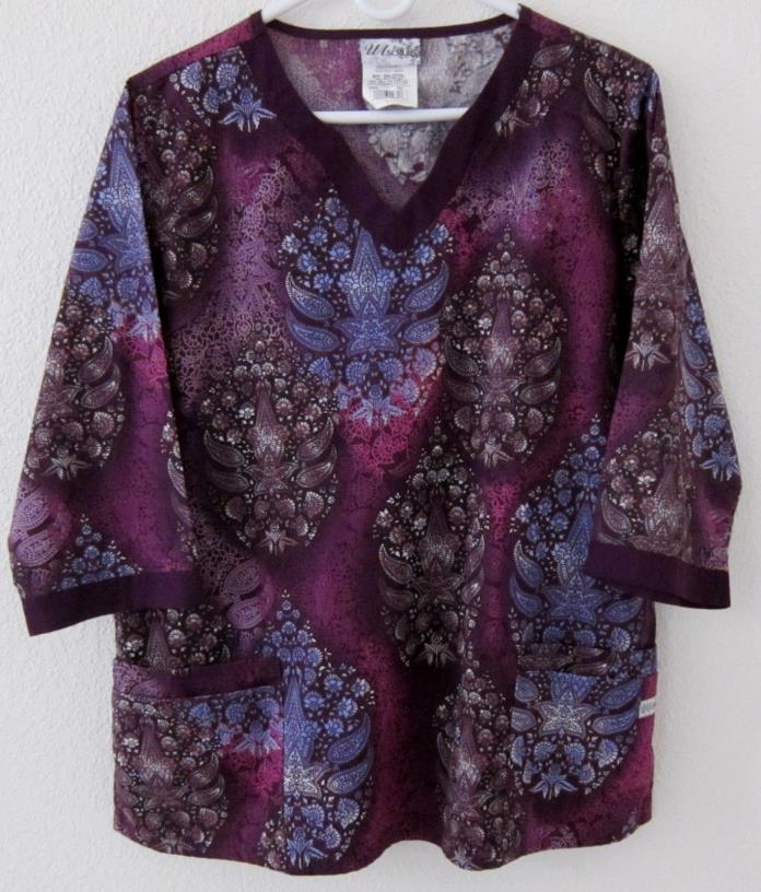 UA Scrubs Uniform Top Women's L Purple Print 3/4 Sleeves 5 Pockets