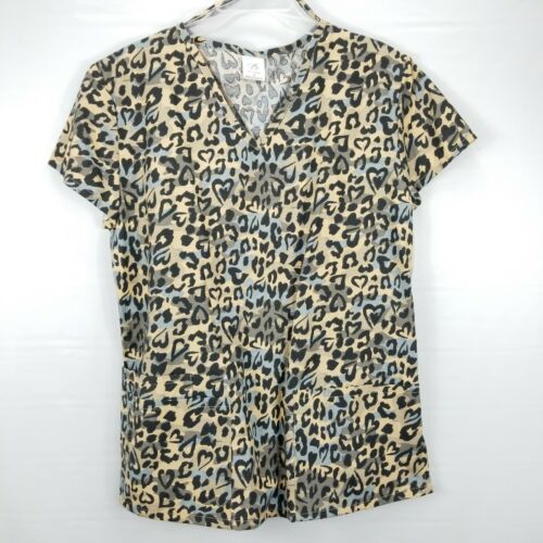 Bobbie Brooks Womens Large Scrub Top Leopard Print