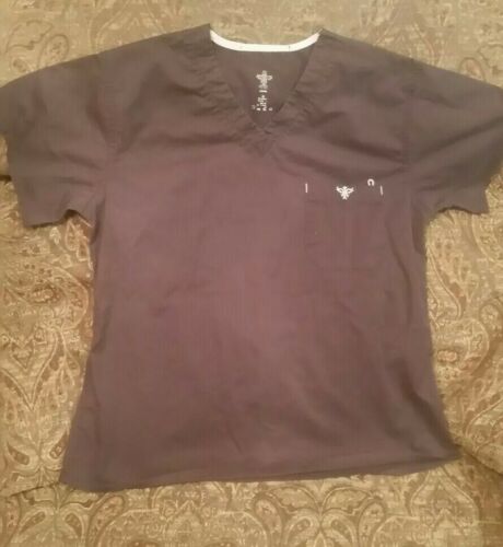 Med Couture EZ Flex Womens Brown Scrub Top V-Neck Size Small