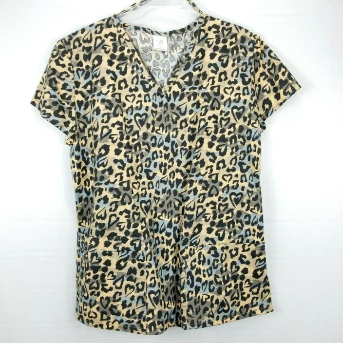 Bobbie Brooks Womens Scrub Top Leopard Animal Print Size Small