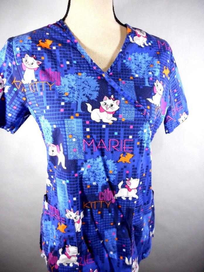 Disney Aristocats Marie womens scrub top Size XS Extra Small Print EUC