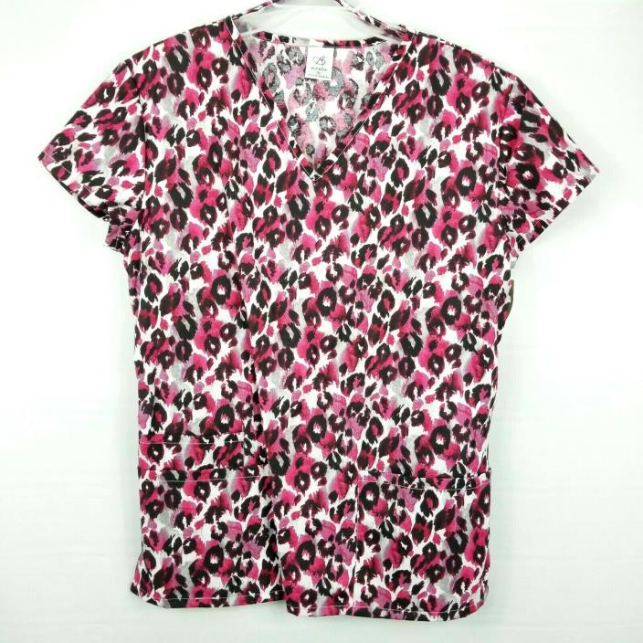 Bobbie Brooks Womens Scrub Top Uniform Pink Leopard Print Size 1x