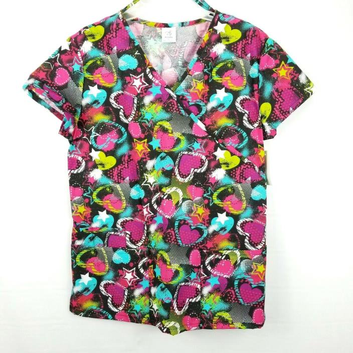 Bobbie Brooks Womens Scrub Top Uniform Hearts & Stars Size Medium