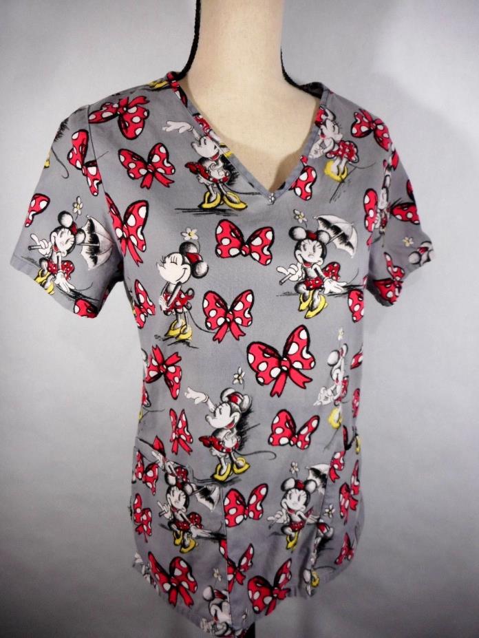 Disney Minnie Mouse womens scrub top Size XS Extra Small Print EUC