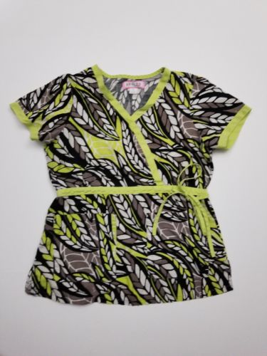 Koi by Kathy Peterson Nursing Scrub Top Small Mock Wrap EUC Preowned Black Green