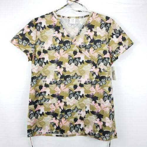 Bobbie Brooks Womens Large Scrub Top Uniform Butterfly Camo