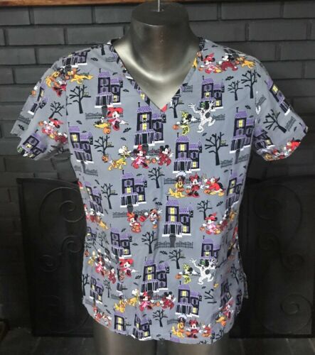 Disney Women's Nursing Medical Scrub Top  Mickey Minnie Pluto Halloween M