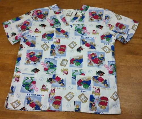 Scrub Time Womans Small Scrub Top ER Mouse Fairy Tale Animals