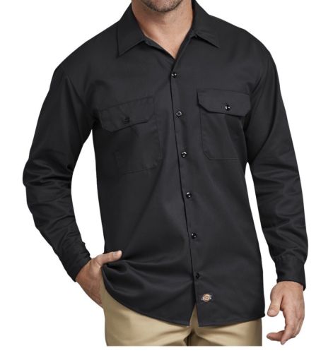 Dickies Black Long Sleeve Twill Work Uniform Shirt Button Up Mens Medium X 2
