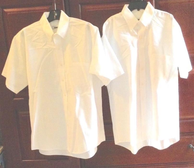 WHITE BUTTON FRONT MENS UNIFORM SHIRTS Lot 2 size 16 SS see measurements