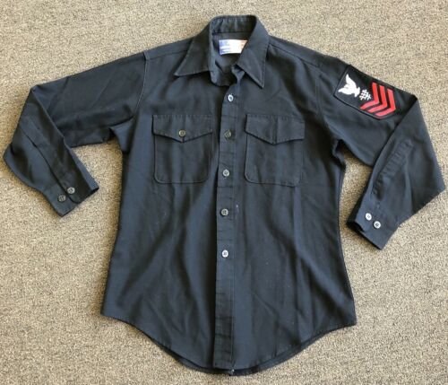 Men's Flying Cross Long Sleeve Navy Blue Uniform Shirt W/ Patch