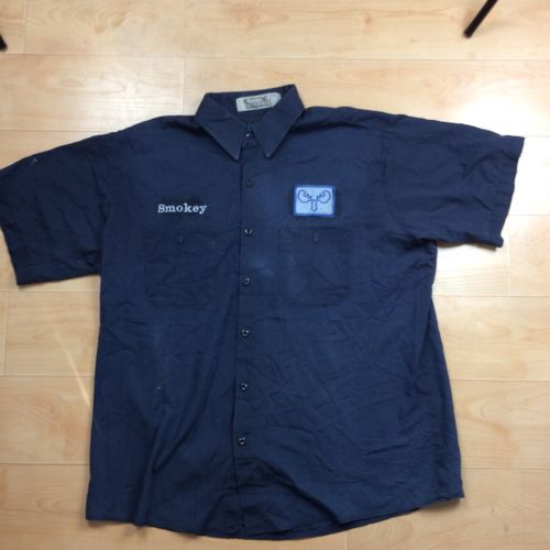 Vintage Mechanic Button Up Shirt Work Uniform XLarge Short Sleeve Smokey