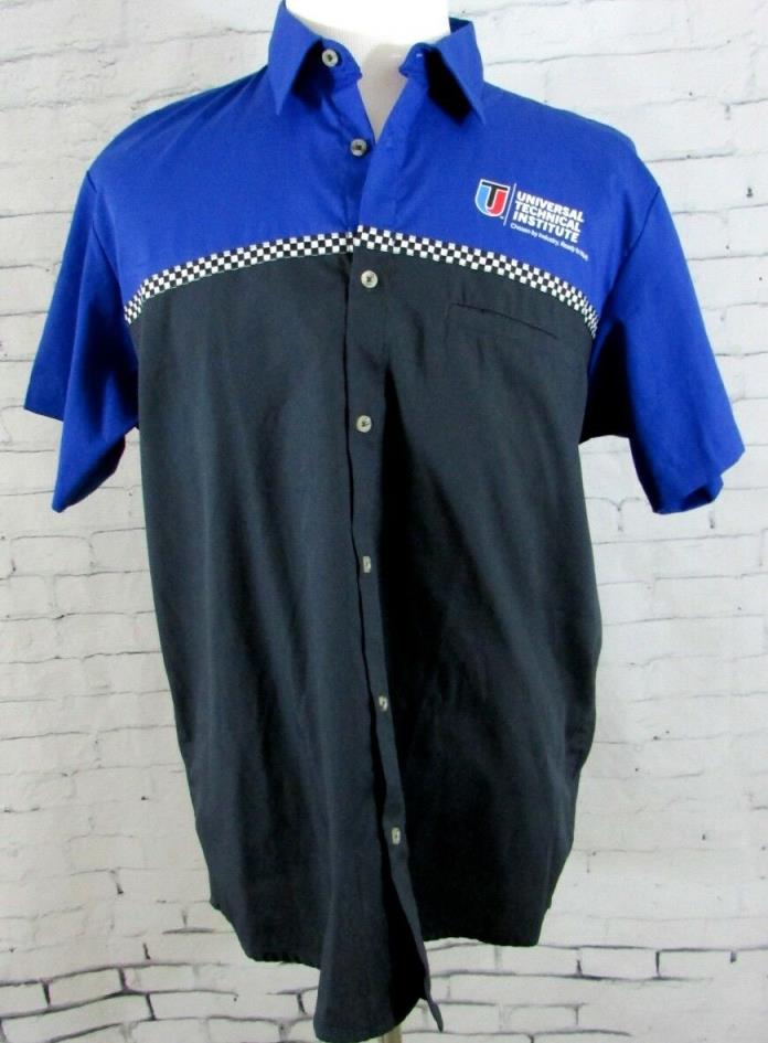 Universal Technical Institute Work Shirt Men's UTI Blue Black Button Up Large