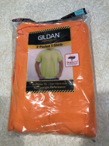 Men's Gildan Workwear Pocket T-Shirts  Safety Orange  2-Pack  Size: XL Clothing