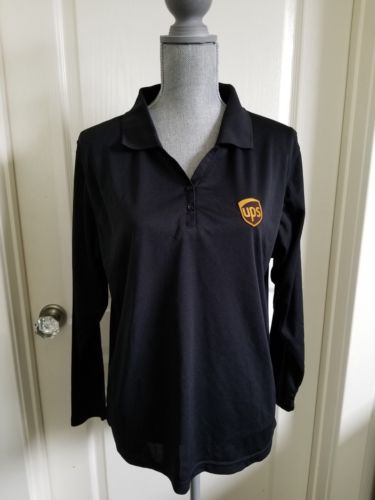 UPS Clipper Corp Black Button Collared Work Polo Long Sleeve Polyester Shirt