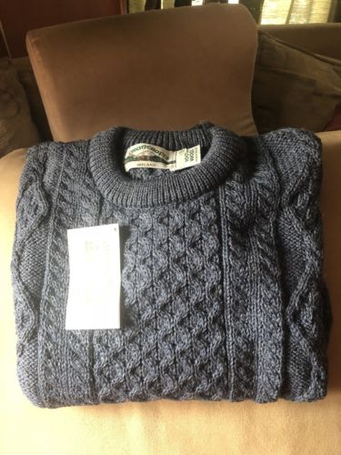Aran Crafts Irish 100% Wool Sweater Blue -S - Ireland - UNISEX