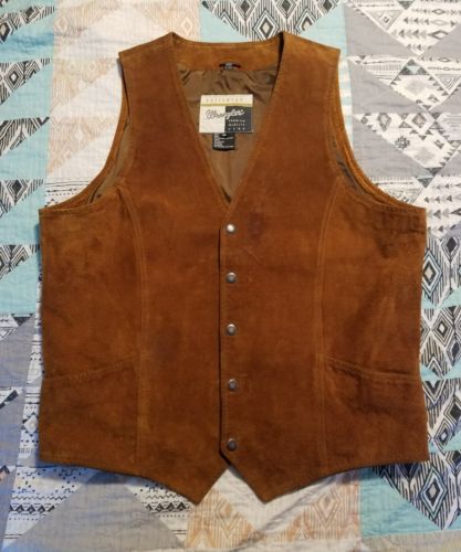 Vintage Wrangler Suede Cowhide Leather Western Vest Size M Medium Made in USA