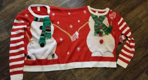 NWT 2 PERSON DOUBLE SNOWMAN UGLY CHRISTMAS SWEATER SZ  L XL 2 headed holiday