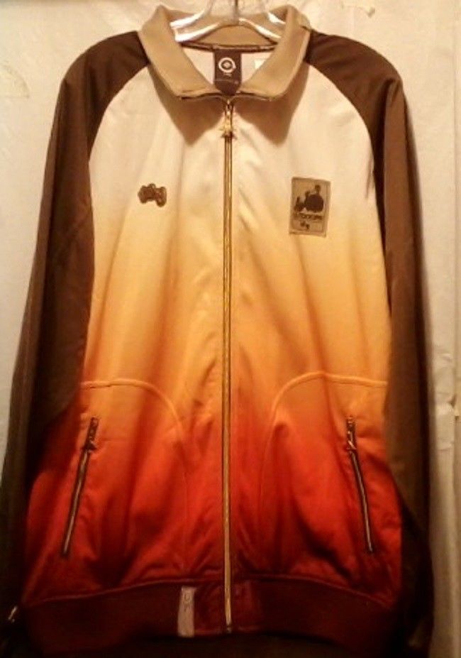 LRG Roots Equipment Mens Track Sport Outdoor Jacket Brown Orange Zip Front Sz XL