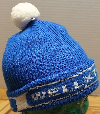 WELL~X~TROL BLUE AND WHITE ACRYLIC SKI HAT WITH POM POM, ONE SIZE, GUC!!
