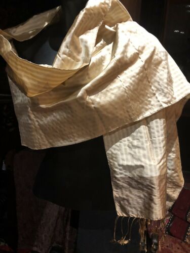 Vintage Beige Silk Men’s Scarf Wrap Shawl