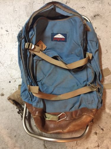 Vintage Original Jansport Day Bag Backpack Leather Patch Logo And Bottom Hiking