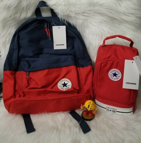 CONVERSE BACKPACK CHUCK TAYLOR ALL STAR NAVY RED BOOKBAG INSULATED LUNCH BOX SET