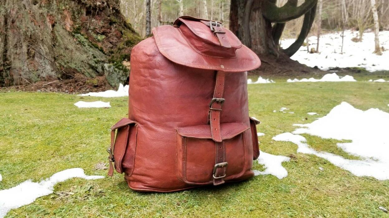 Unbranded Vintage Oxblood Soft Leather Bucket Drawstring Rucksack 24