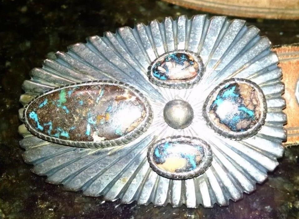 Vintage David Tune sterling silver an natural stone belt buckle Native American