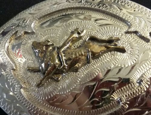 STUNNING Montana Made Nickel Silver buckle Brass Bull Rider n Edge Buckle (NEW)