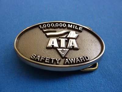 ATA MILLION MILE SAFE DRIVING AWARD BELT BUCKLE AMERICAN TRUCKING ASSOC PATCH .