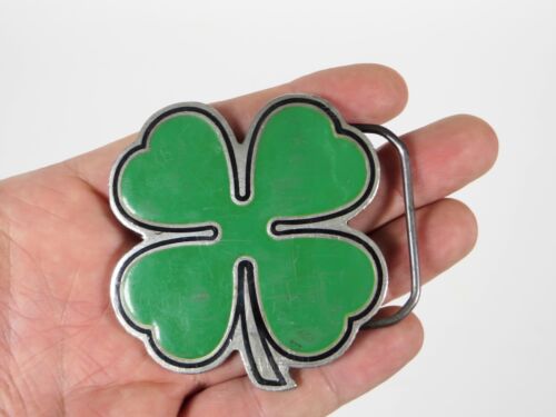 4 Leaf Clover Shamrock Irish St Patricks Day Green Belt Buckle Celtic Pewter