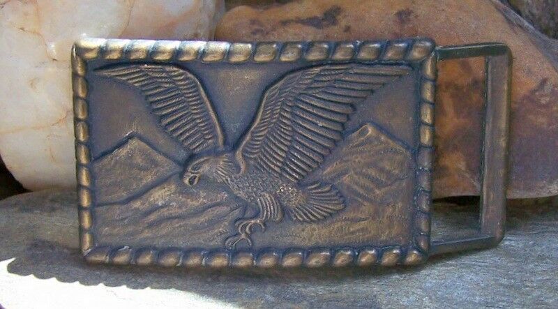 Vintage Look Rectangular Buckle Wingspread Flying Eagle Mountains in Background