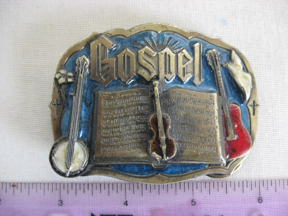 Belt Buckle Gospel 1985 made in USA Great American buckle co. banjo guitar  1640