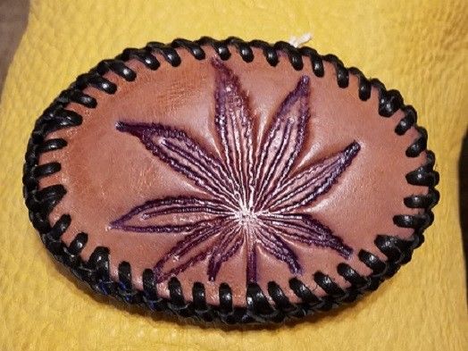 Hemp/Marijuana leaf leather belt buckle #1