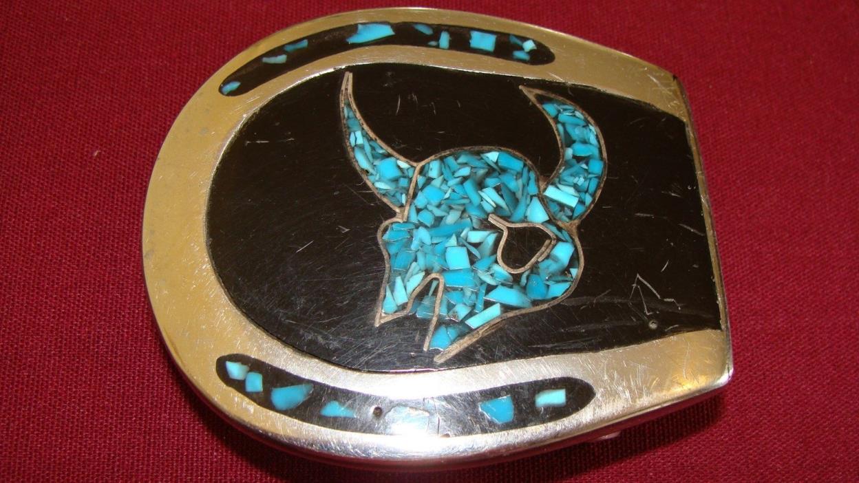 Southwest Belt Buckle Horshoe w/ Buffalo Skull Silver Tone Pre-owned